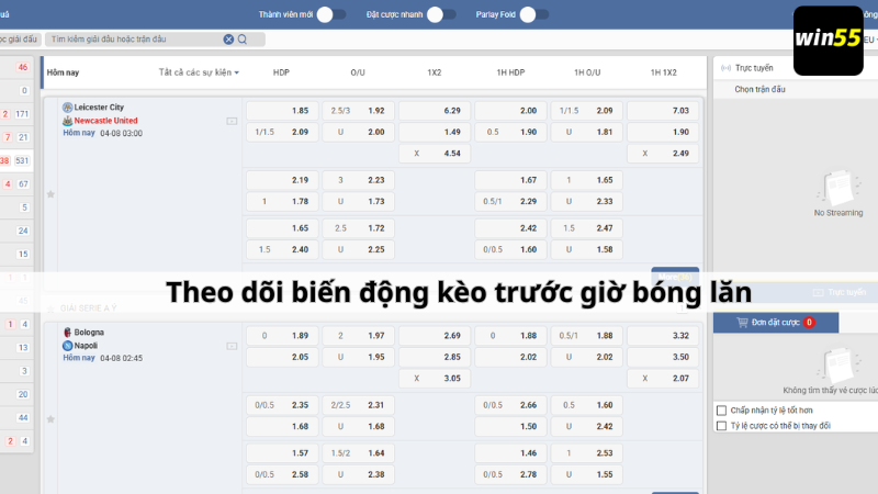 Theo dõi biến động kèo trước giờ bóng lăn